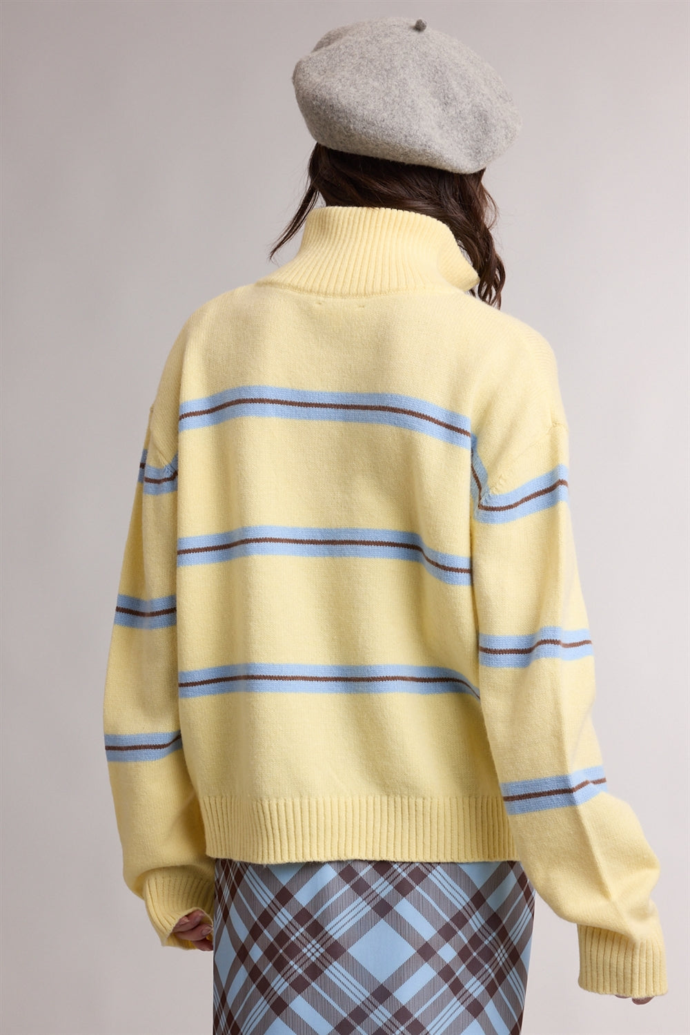Lemon Striped Half Zip Sweater