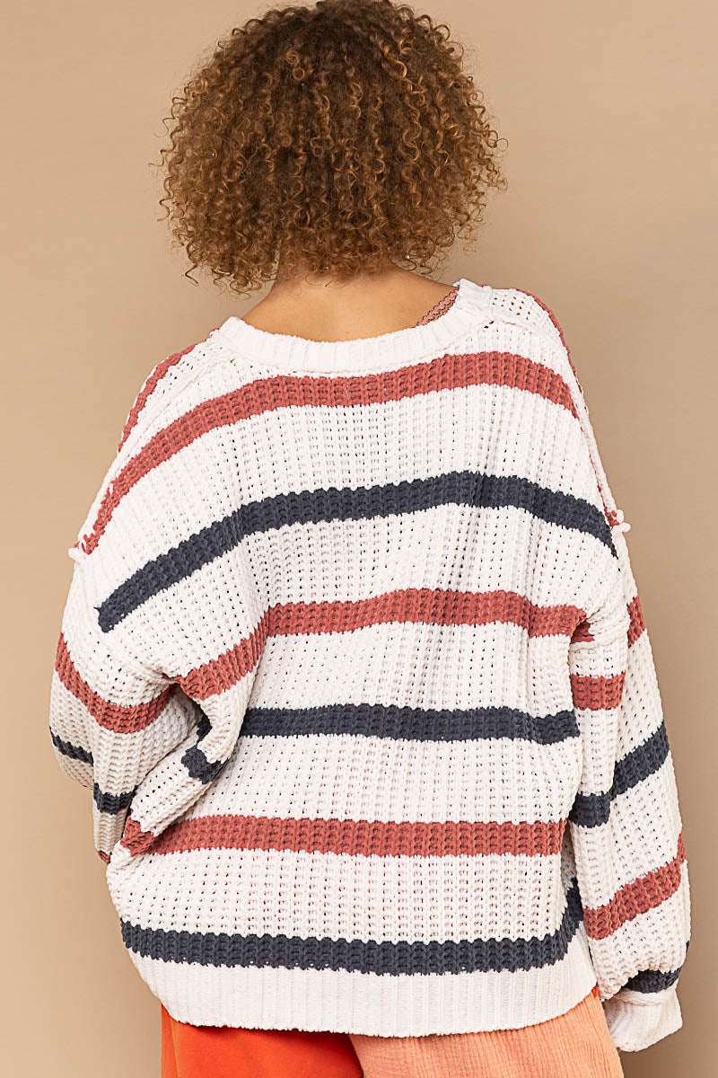 Almond Striped Oversized Sweater