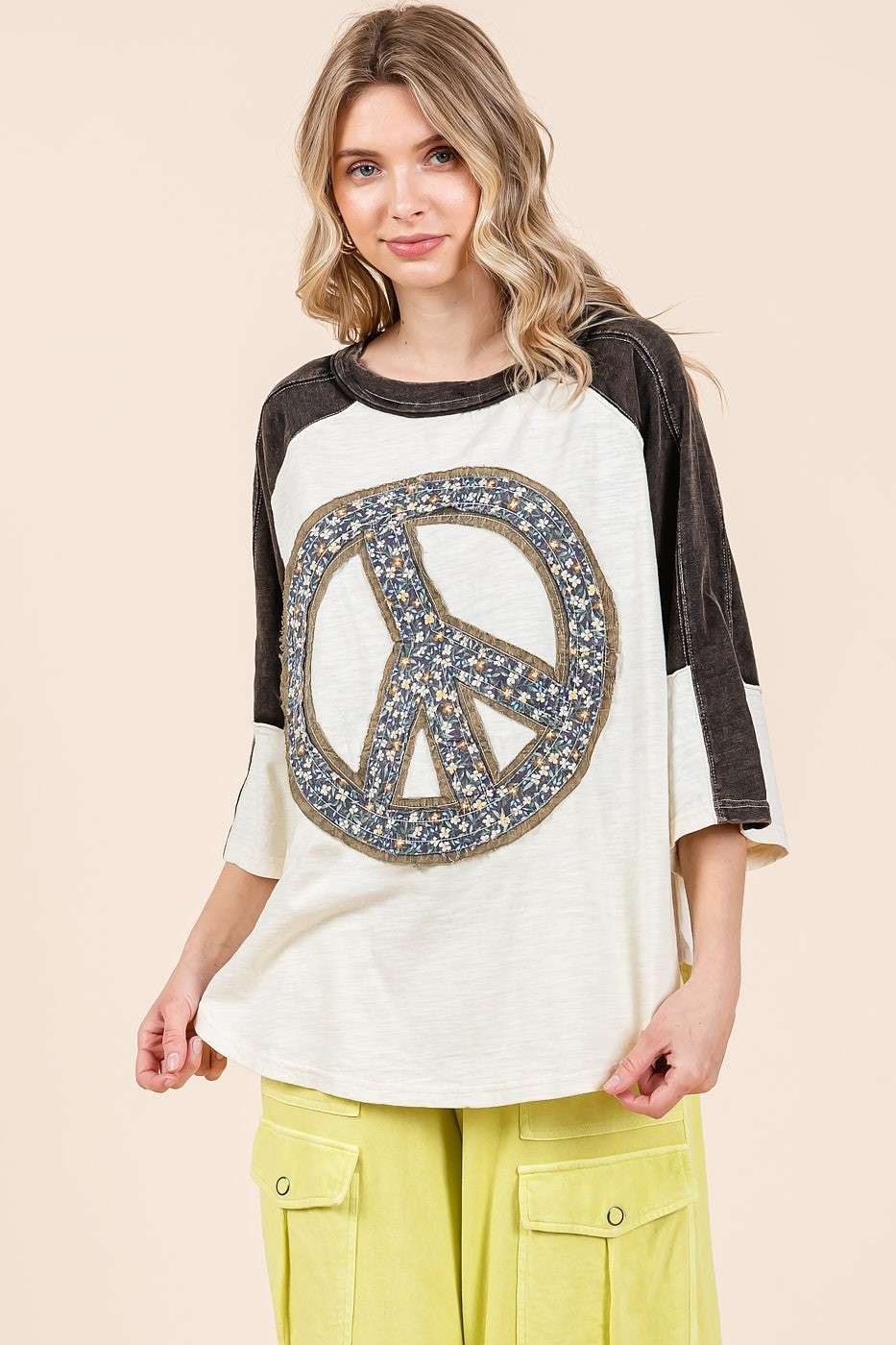 Peace Sign Mineral Wash Top