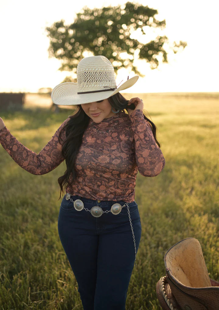 Western Tooled Design Mesh Top