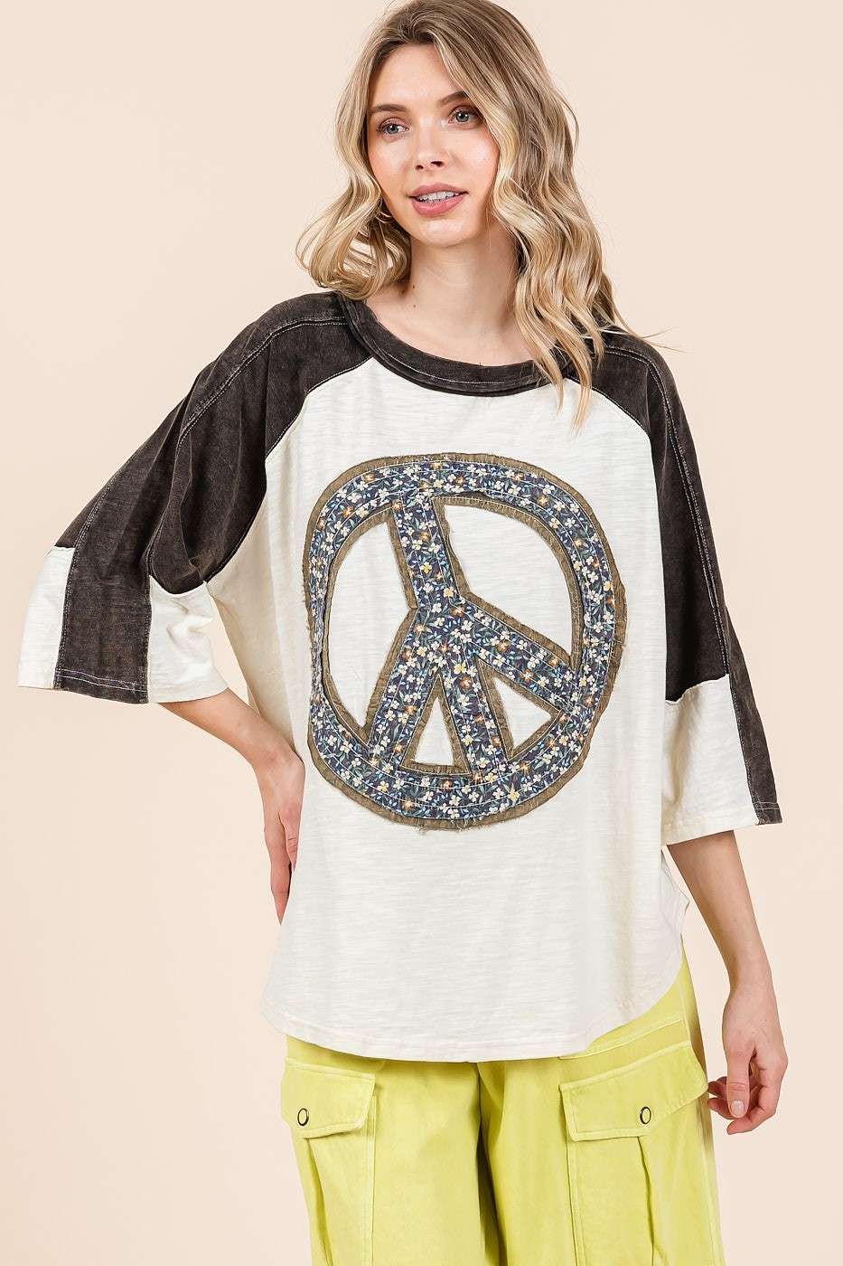 Peace Sign Mineral Wash Top
