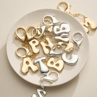 Silver Bubble Letter Initial Keychain