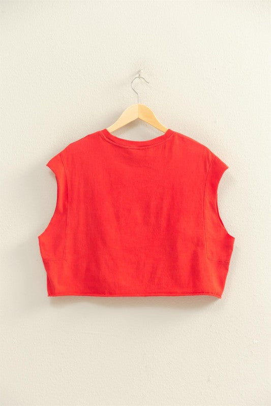 Boxy Sleeveless Crop Top- Red