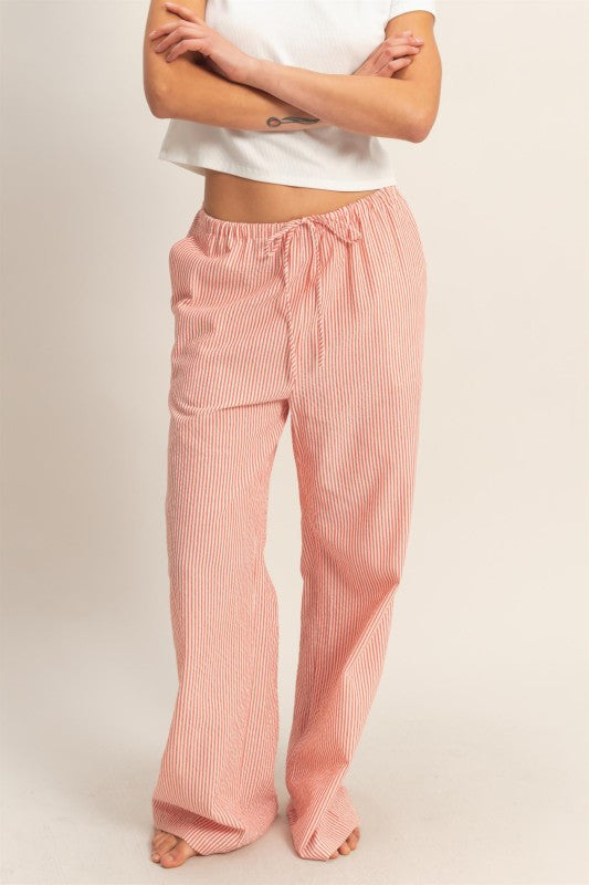 Striped Wide Leg Pants- Red