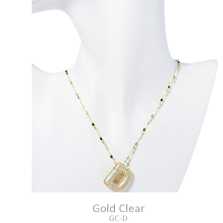 Gold CZ Bubble Initial Necklace