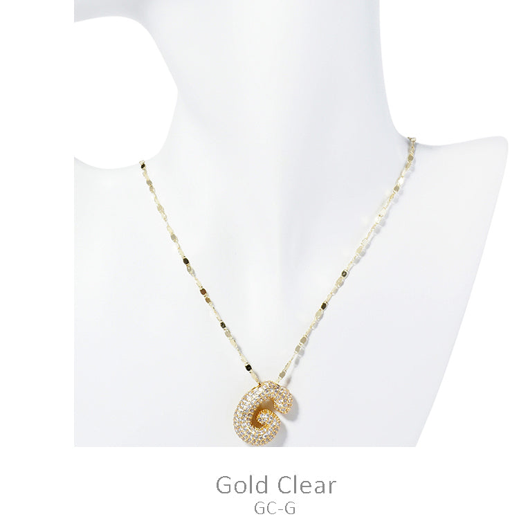 Gold CZ Bubble Initial Necklace