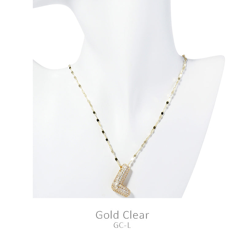 Gold CZ Bubble Initial Necklace
