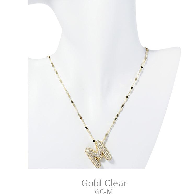 Gold CZ Bubble Initial Necklace