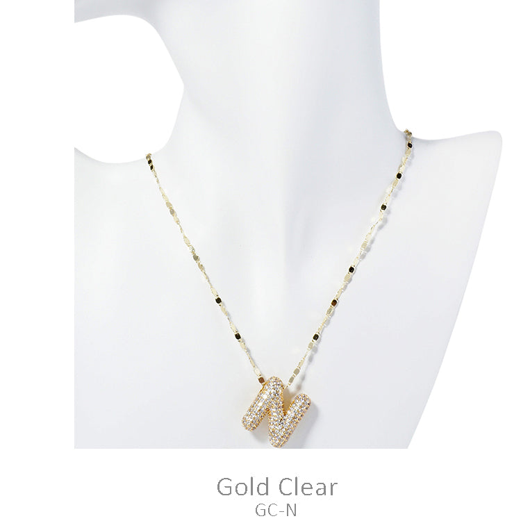 Gold CZ Bubble Initial Necklace