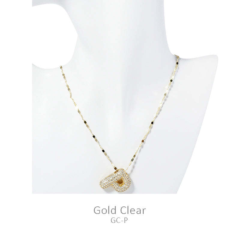 Gold CZ Bubble Initial Necklace