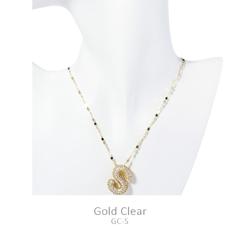 Gold CZ Bubble Initial Necklace