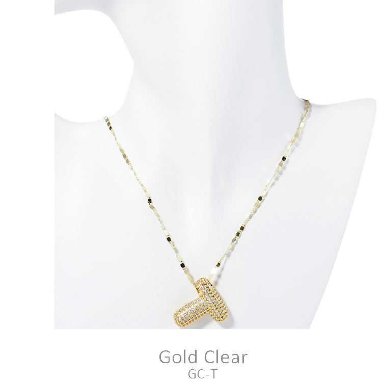 Gold CZ Bubble Initial Necklace