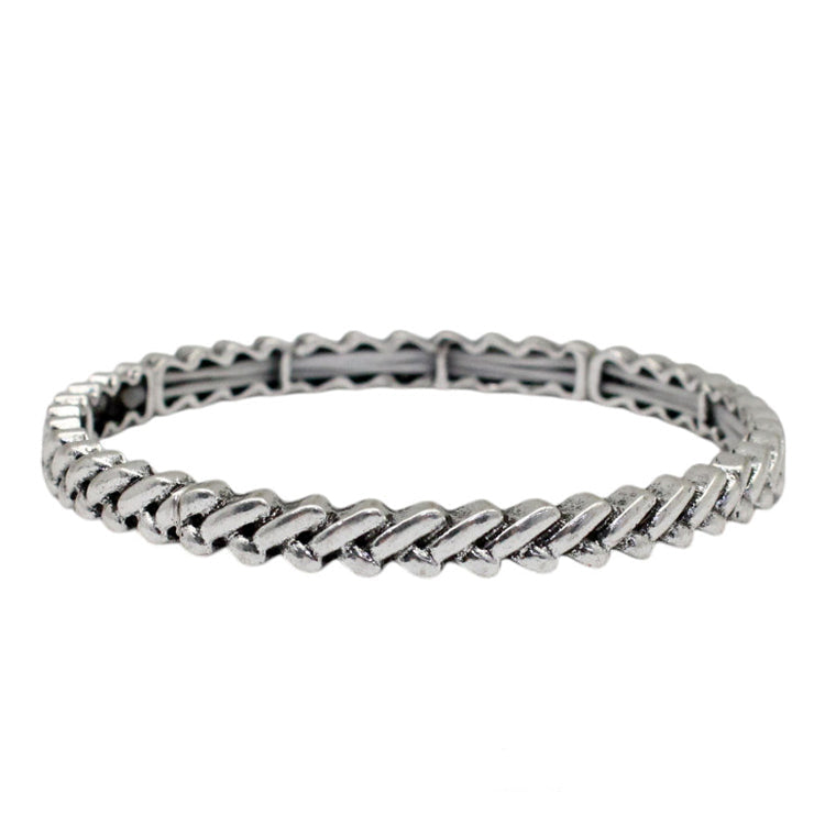 Silver Herringbone Stretchy Bracelet