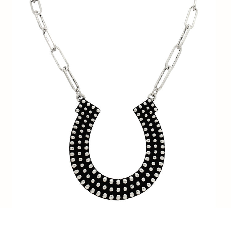 Triple Row Bubble Bead Horseshoe Necklace