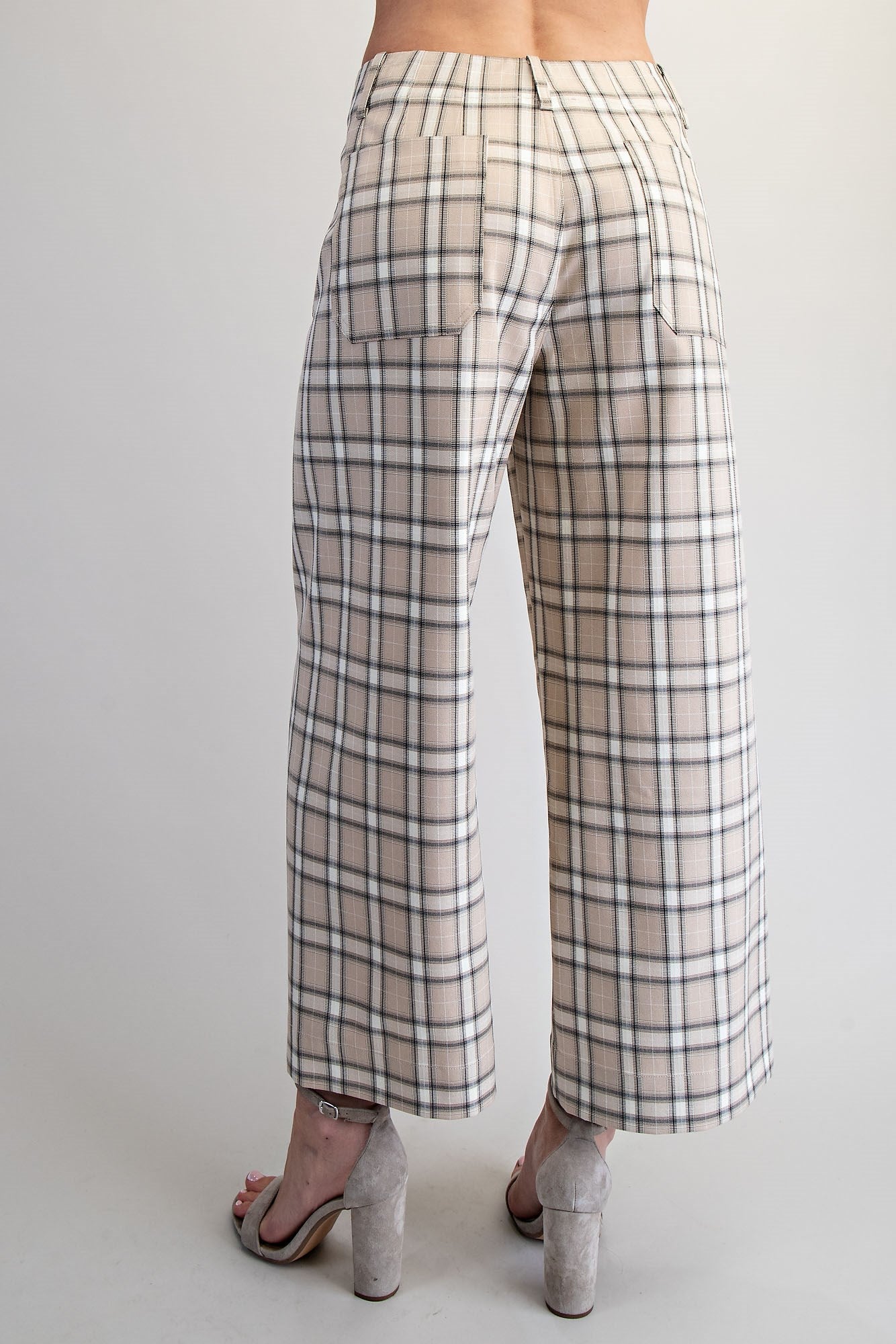 Taupe Plaid Straight Leg Pants