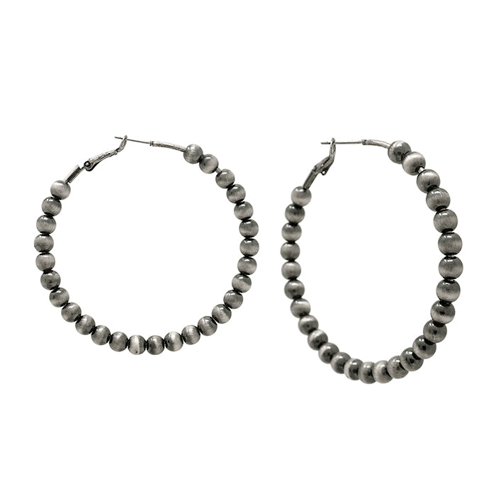 2.5" Pewter Pearl Hoop Earrings