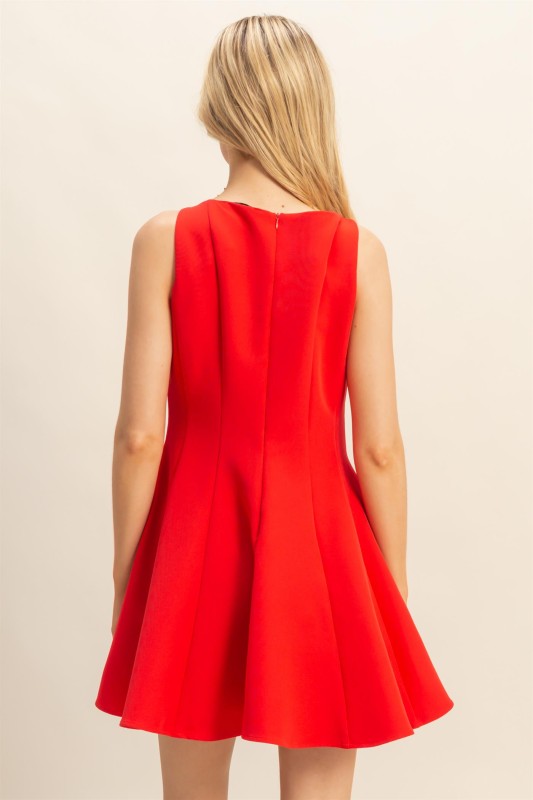 Red Sleeveless Classic Flared Dress