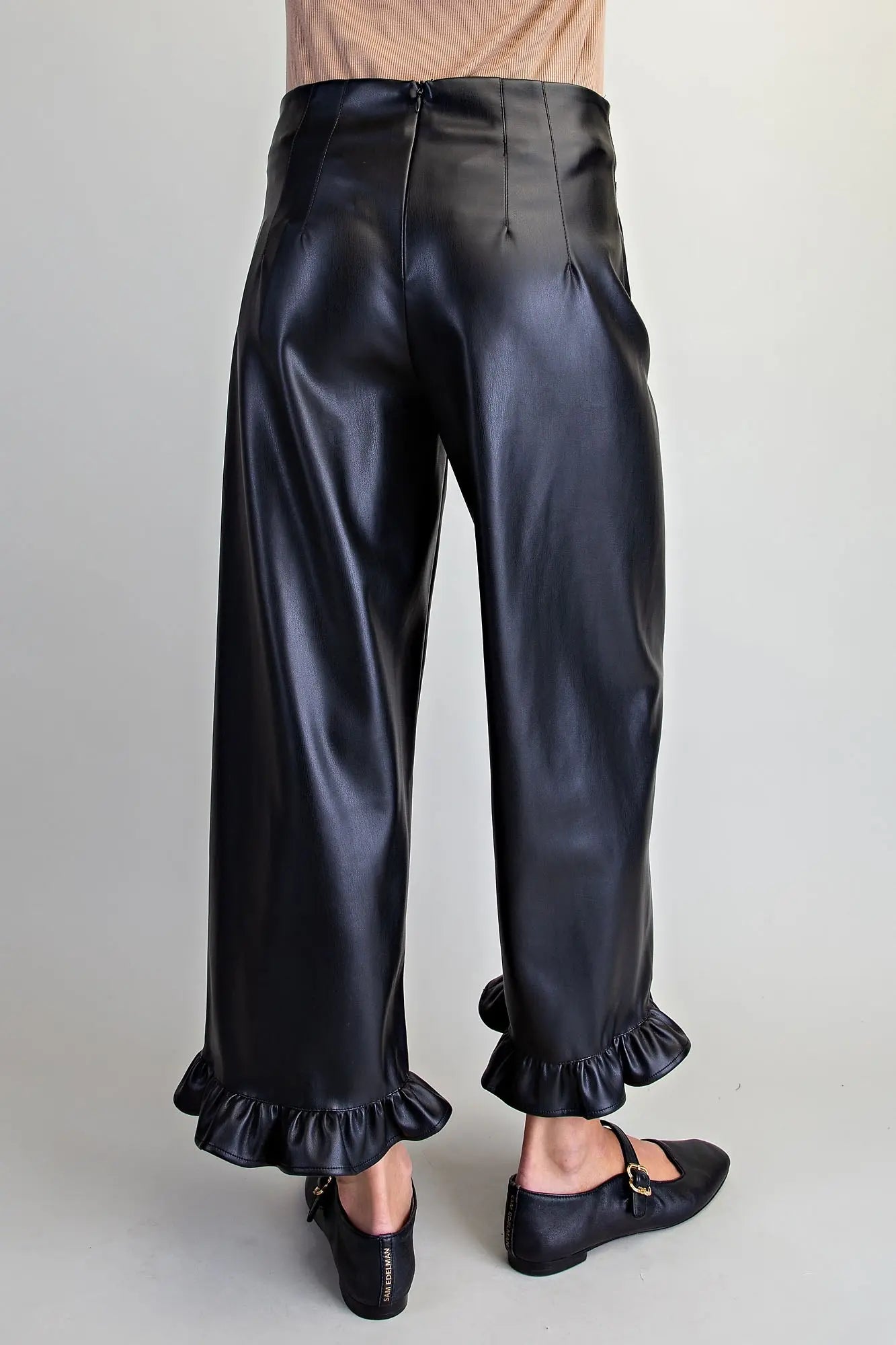 Faux Leather Ruffled Hem Pants