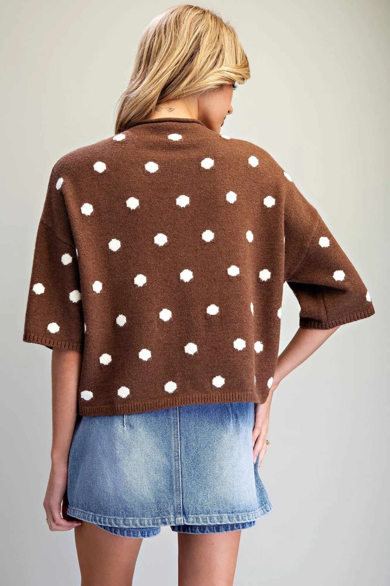 Polka Dot Short Sleeve Knit Cardigan