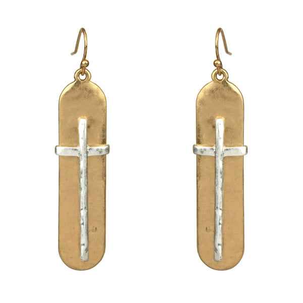 Gold & Silver Cross Dangle Earring
