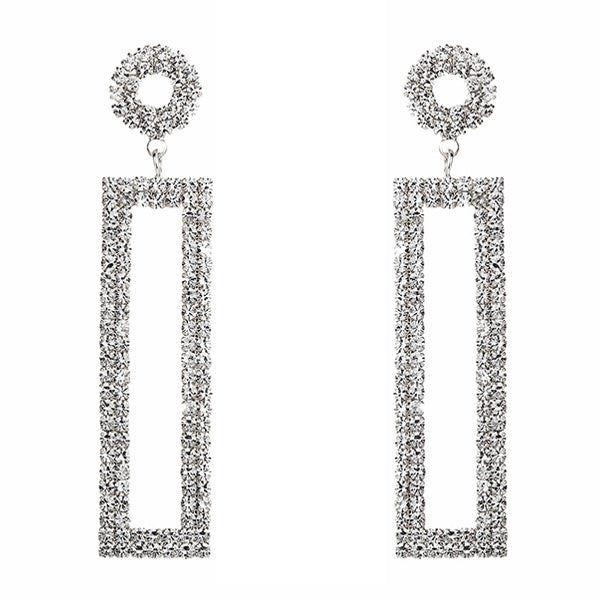 Rhinestone Rectangle Drop Earrings