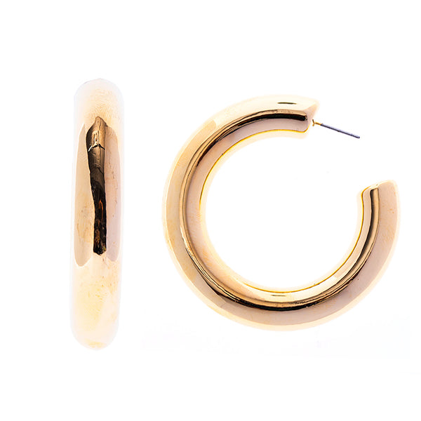 Simple Hollow Gold Post Hoop Earrings