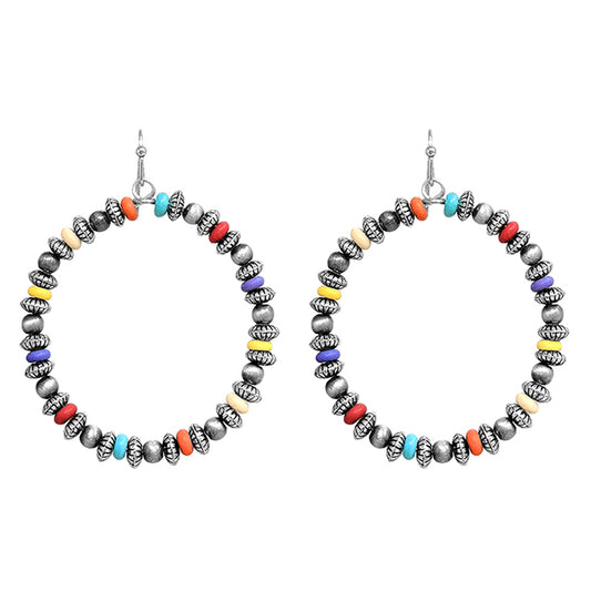 Multi Color Beaded Hoop Earrings