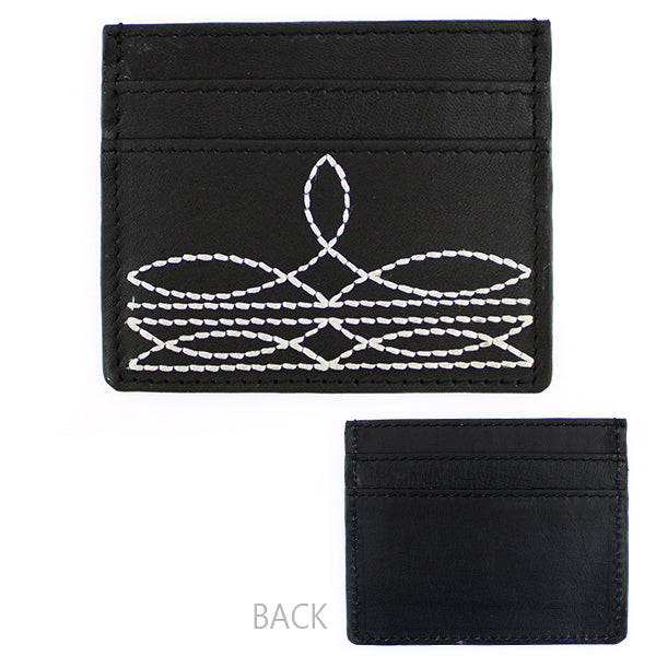 Black Boot Stitch Leather Card Holder