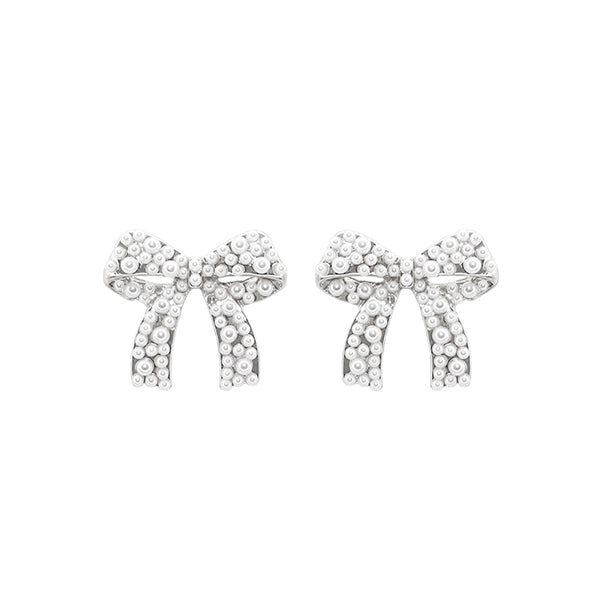 Silver & Pearl Bow Post Earrings