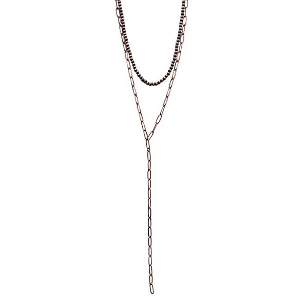 Copper Pearl & Chain Layered Necklace