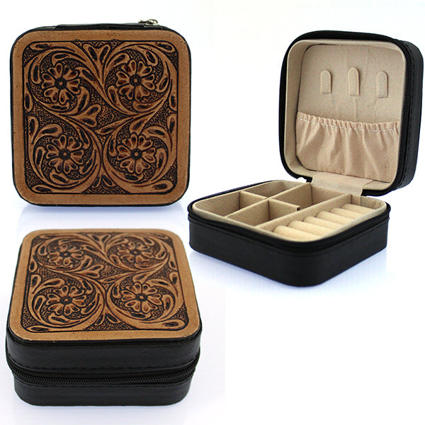 Brown Western Tooled Jewelry Box