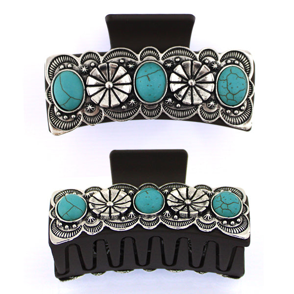 Turquoise & Concho Brown Hair Claw
