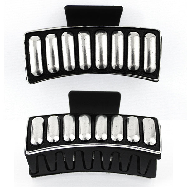Black Hair Clip with Silver Bubble Bars