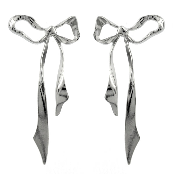 Silver Bow with Tails Post Earrings
