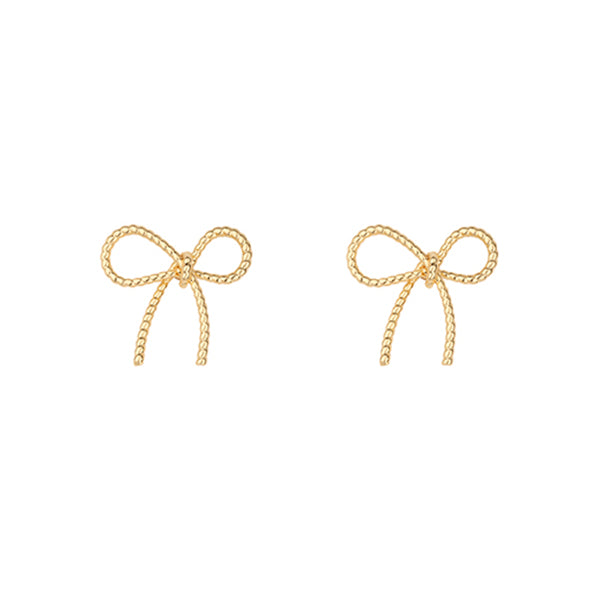 Gold Rope Bow Stud Earrings