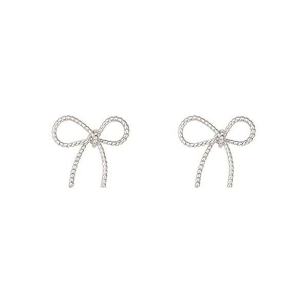 Silver Rope Bow Stud Earrings
