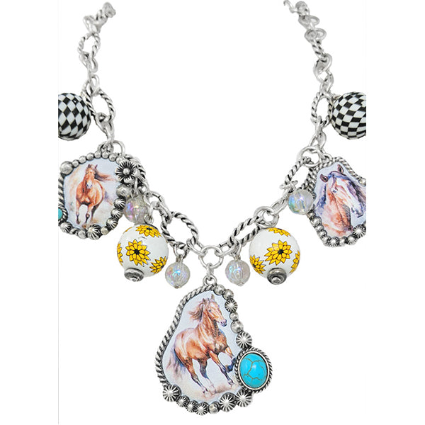 Horse & Bead Charm Necklace