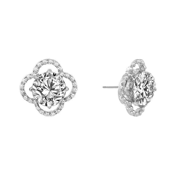Silver Clover Halo Stud Earrings