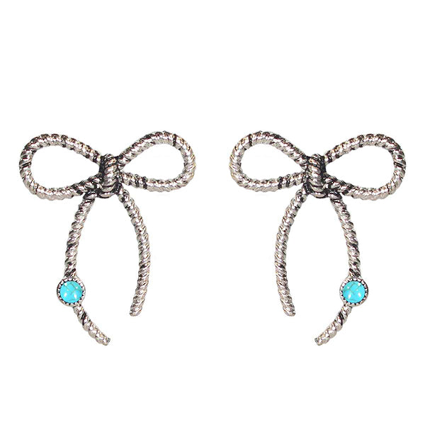 Rope Bow & Turquoise Stone Post Earring