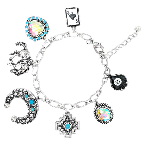 Squash Blossom, Horse, & Heart Charm Bracelet
