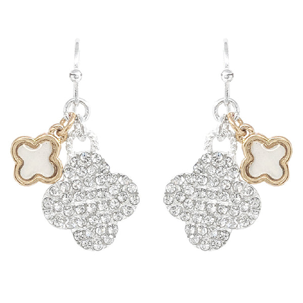 Paved Double Clover Dangle Earring