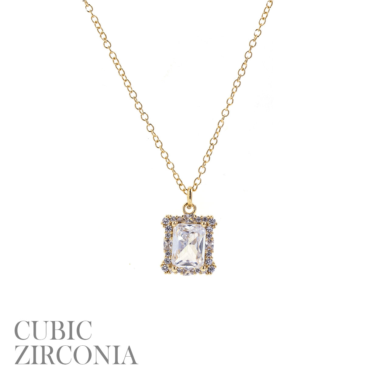 Gold Emerald Cut CZ Necklace