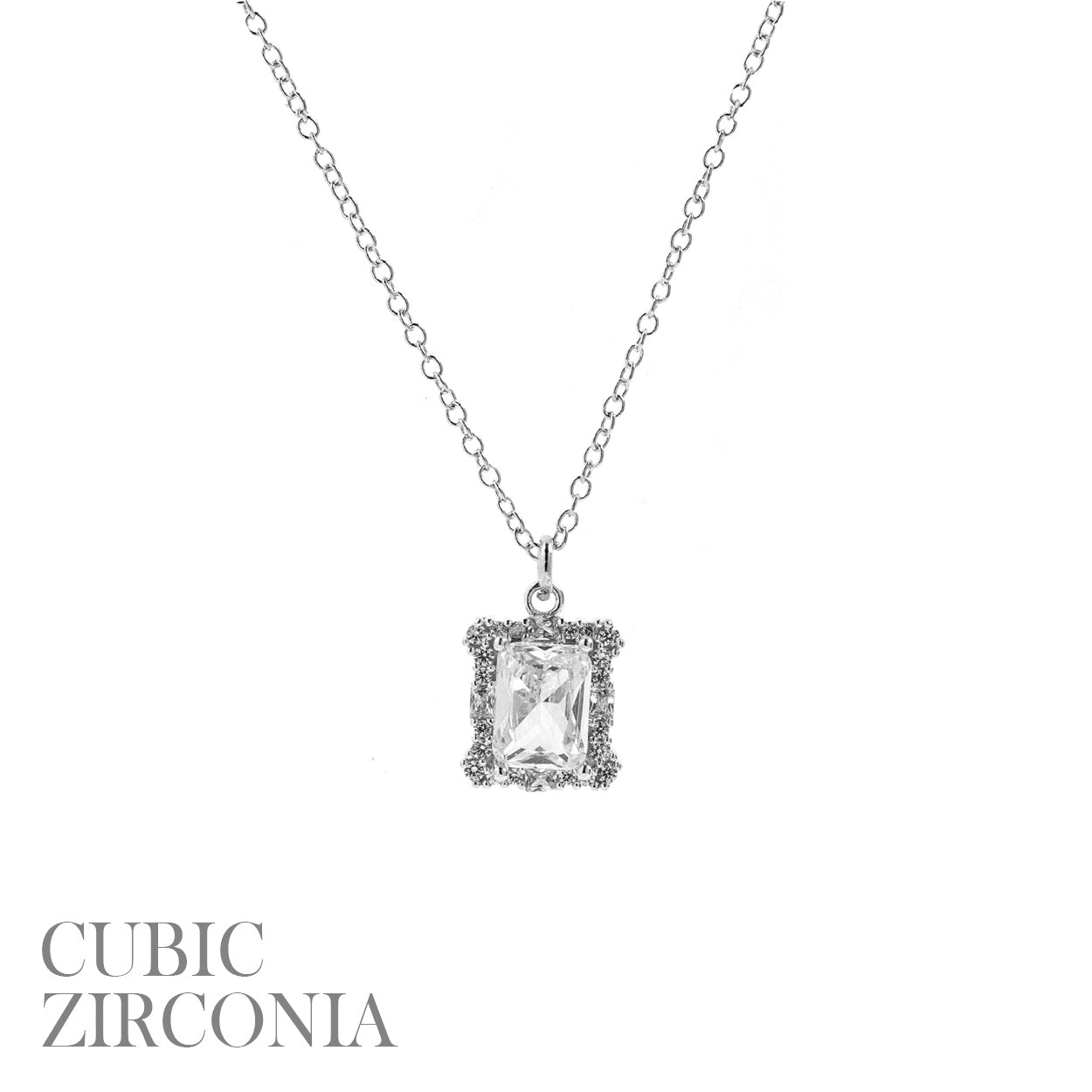 Silver Emerald Cut CZ Necklace