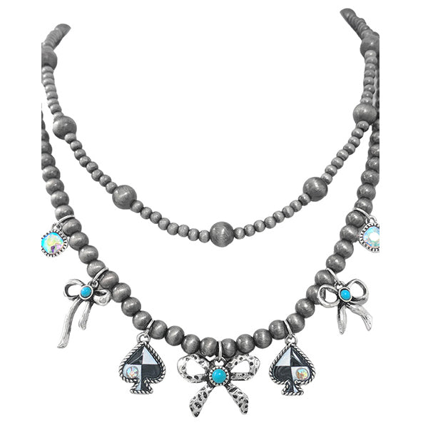Layered Spade & Bows Trinket Necklace