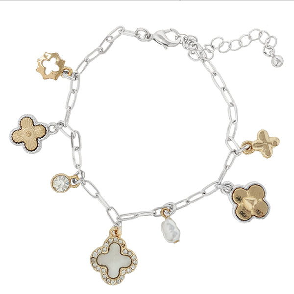 Silver & Mother of Pearl Clover Trinket Bracelet