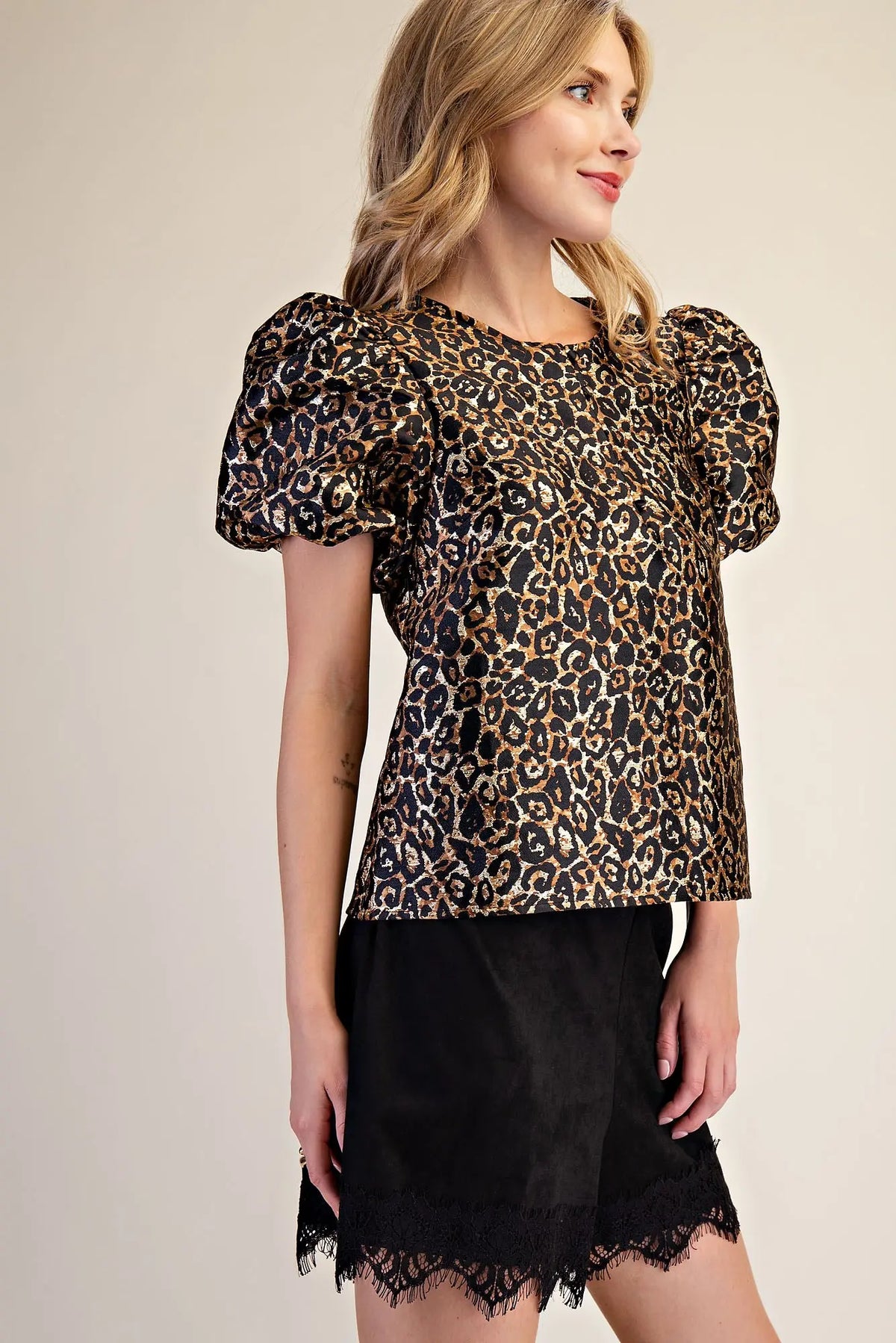 Leopard Puff Sleeve Top