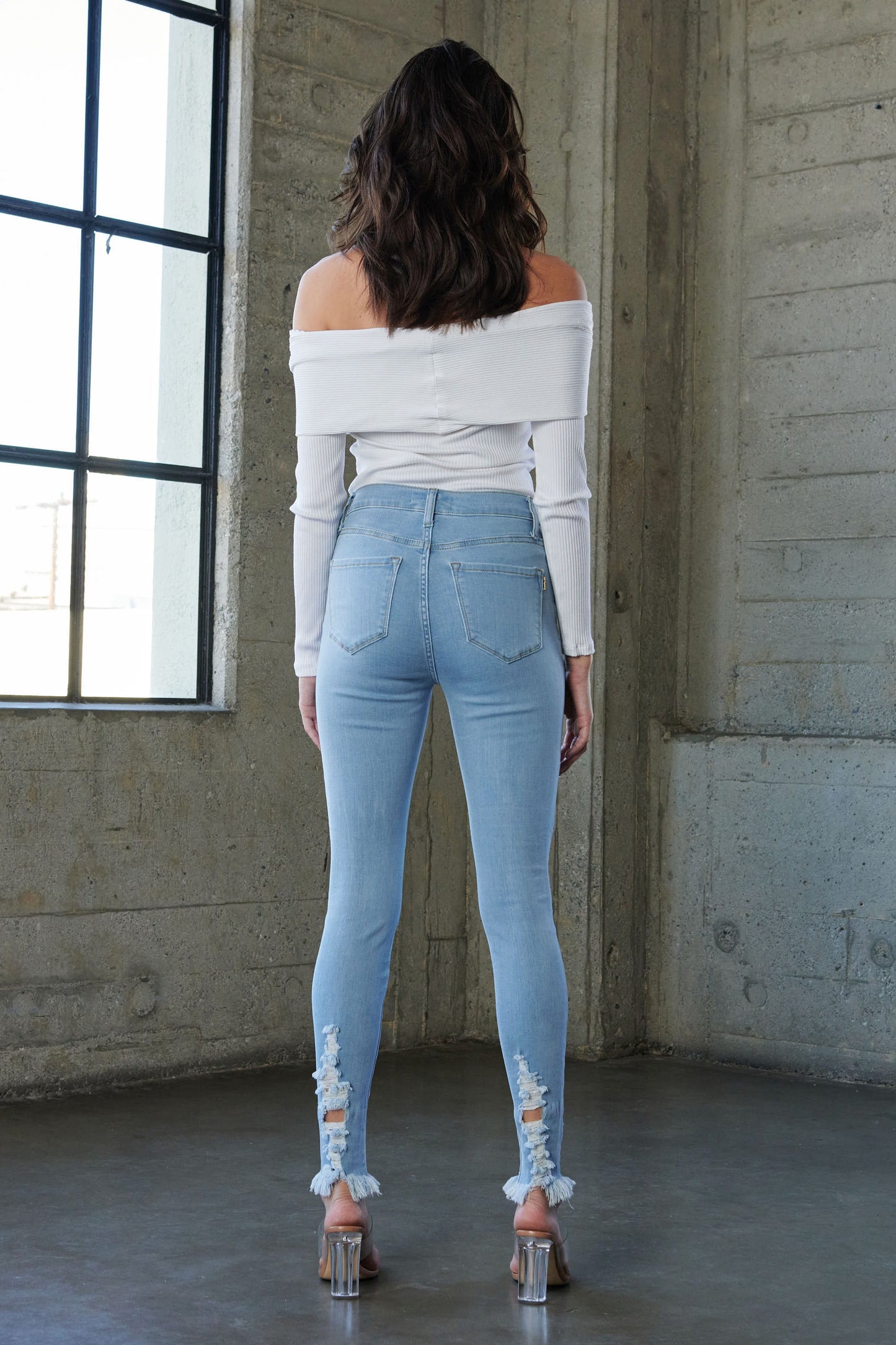 High Rise Distressed Skinny with Raw Hem