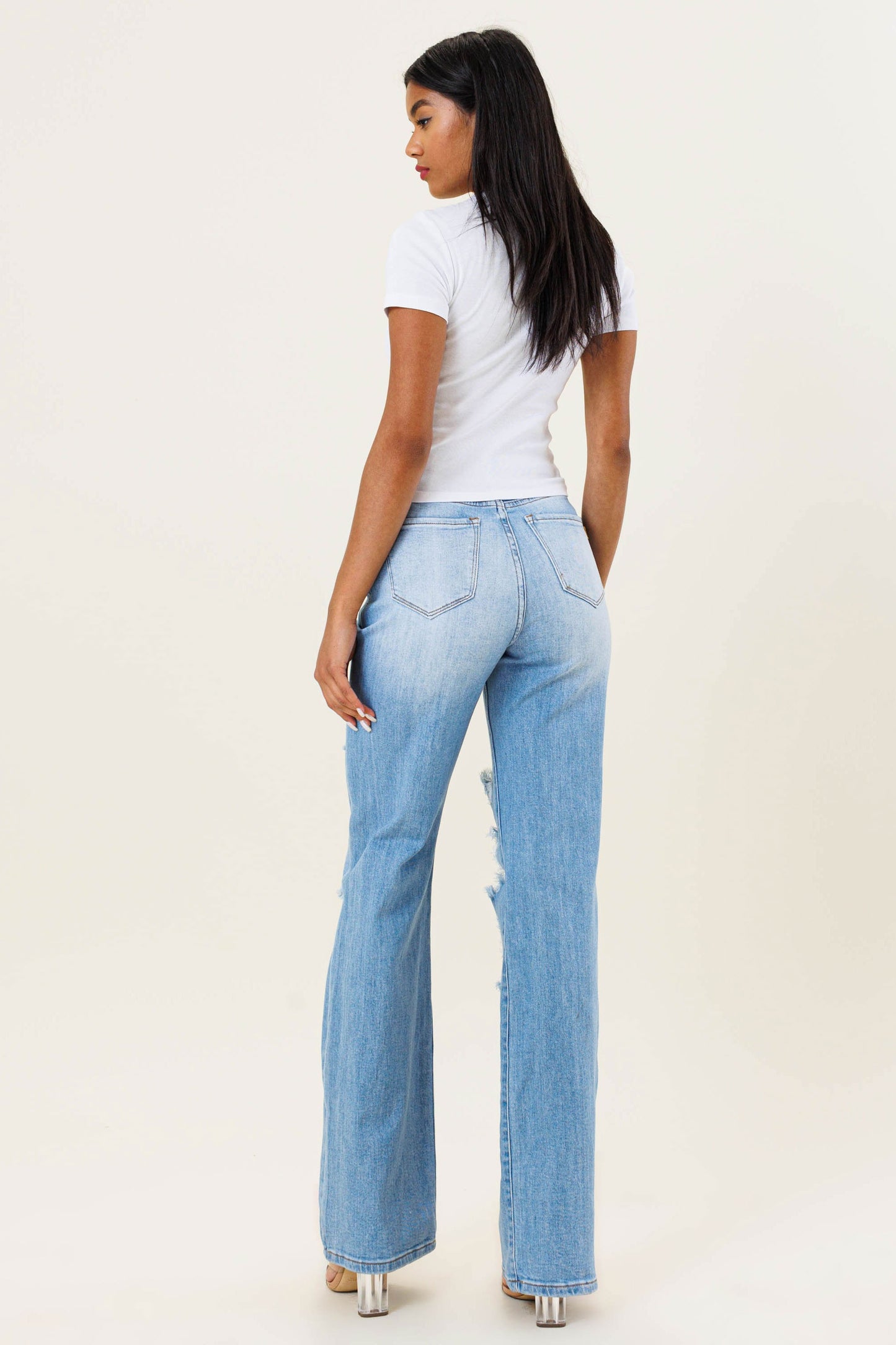 High Rise Wide Leg Distressed Jeans