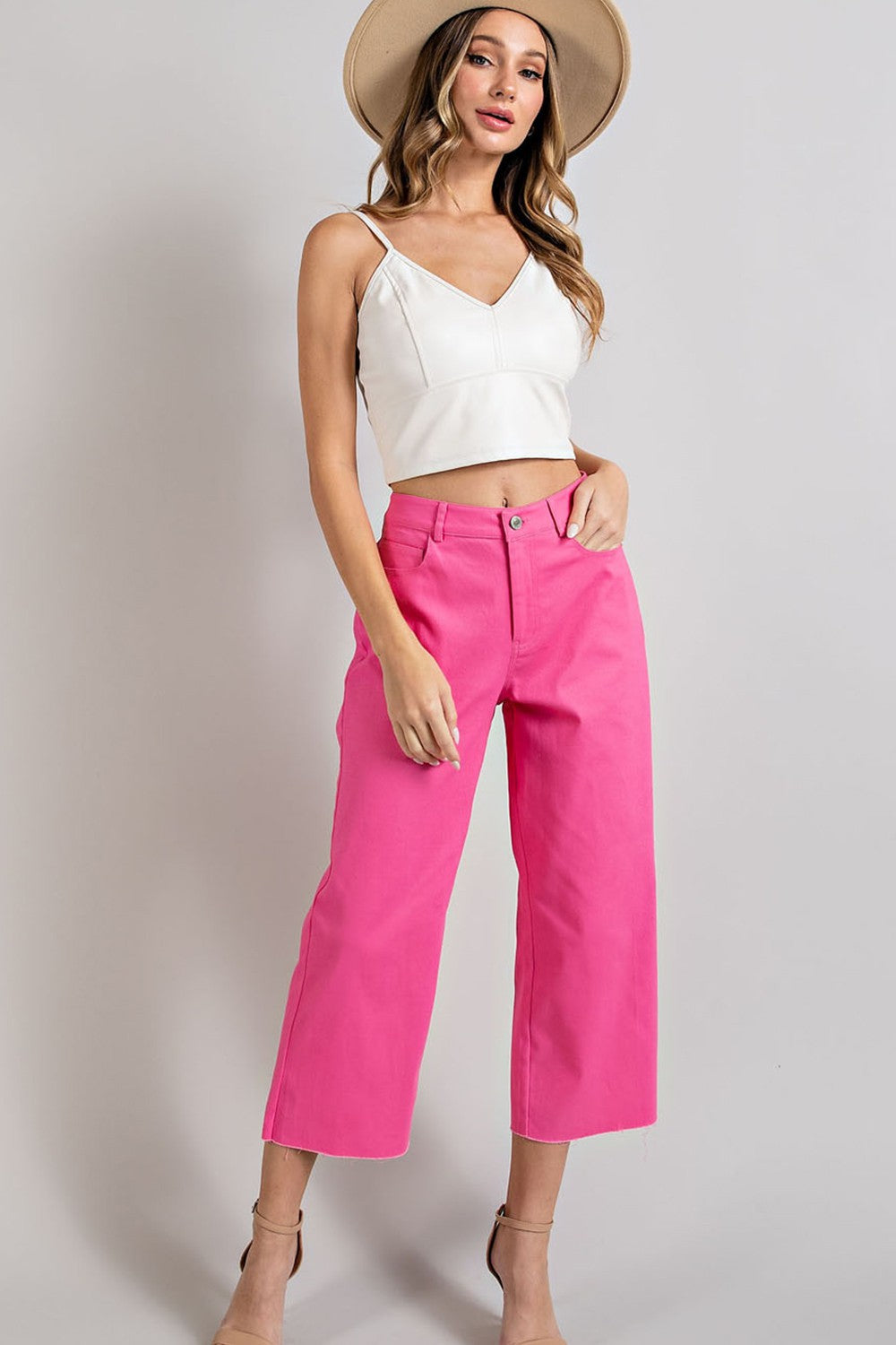 Hot Pink Straight Leg Pants with Pockets