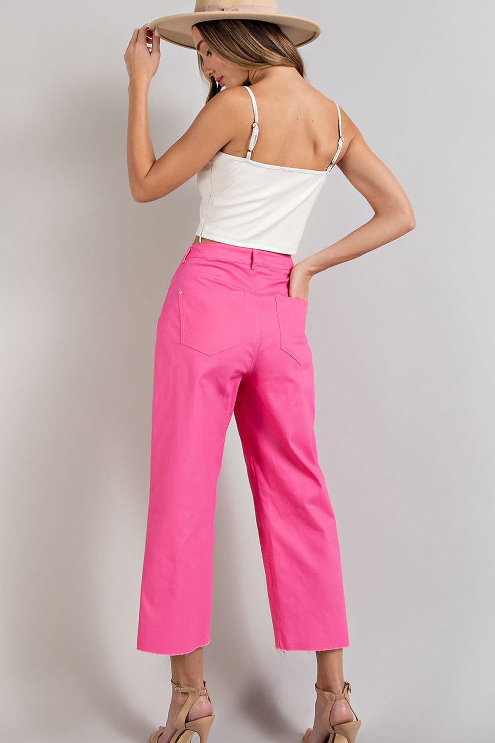 Hot Pink Straight Leg Pants with Pockets